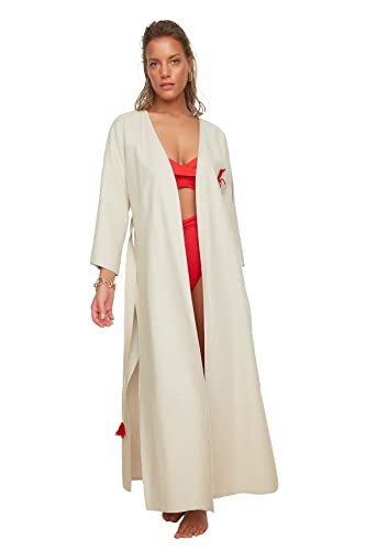 TRENDYOL Damen Gestickter Kimono & Kaftan, Beige, 38 von TRENDYOL