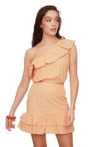 TRENDYOL Damen Ginghamber Bottom Top Team Skirt Set Contemporary, Orange, 44 von TRENDYOL