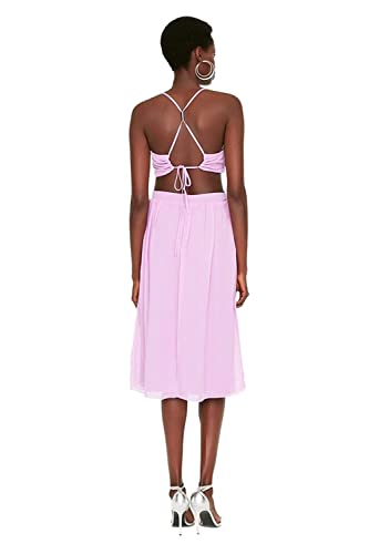 Trendyol Damen Glam Midi Skater Regular Fit Woven Kleid, violett, 32 von TRENDYOL