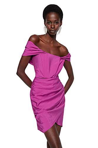 Trendyol Damen Glam Mini Figurbetontes gewebtes Kleid, Fuchsia, s von TRENDYOL