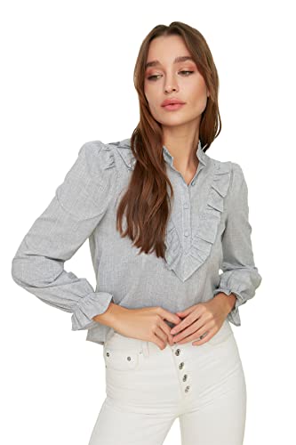 TRENDYOL Damen Graue Frillige Bluse Blouse, Gray, 40 EU von TRENDYOL