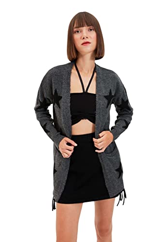 TRENDYOL Damen Grey Star Jacquard Knitwear Cardigan Sweater, Grau, L EU von TRENDYOL