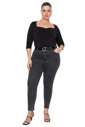 TRENDYOL Damen Plus Size, High Waist, Skinny, Plus Size Jeans, Grau, 46 EU von TRENDYOL