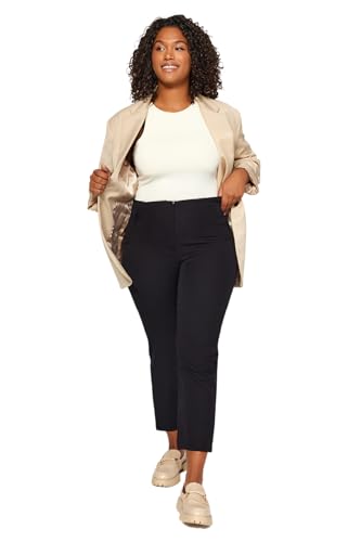 TRENDYOL Damen Plus Size High Waist Cigarette Pants Plus Size Pants Hose Täglich, Schwarz, 48 von TRENDYOL