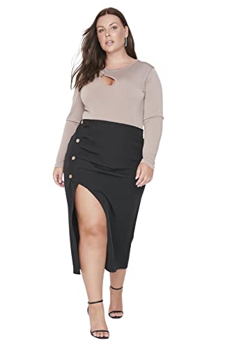 Trendyol Women's Damen Midi Bodycone Bleistiftrock Webstoff Größen in Rock Skirt, Schwarz, 52 von TRENDYOL