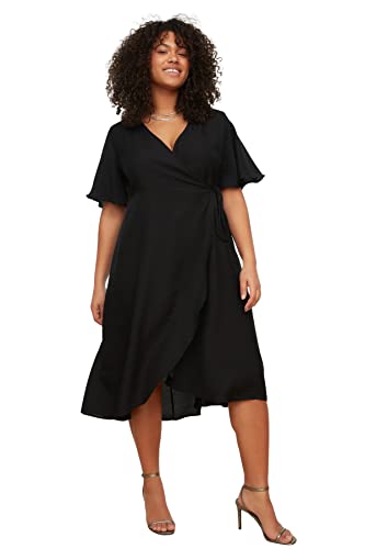 Trendyol Women's Woman Midi Wrapover Double-Breasted Woven Plus Size Dress, Schwarz, 48 von TRENDYOL