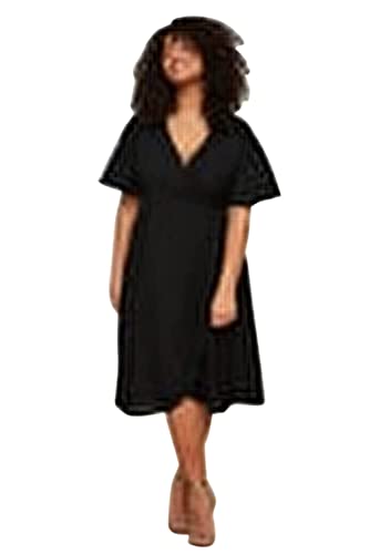 Trendyol Damen Woman Plus Size Midi Wrapover Double-Breasted Woven Dress, Schwarz, 48 Große Größen EU von TRENDYOL