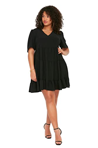 TRENDYOL Damen Women Plus Size Mini A-line Relaxed fit Woven Plus Size Dress Damen Plus Size Mini A-Linie Relaxed Fit Woven Plus Size Kleid, Black, von TRENDYOL