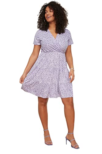 Trendyol Damen Women line Knit Dress Plus Size Mini A-Linie Slim Fit Strickkleid in Übergröße, Lilac, XXL Größen von TRENDYOL