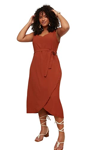 Trendyol Damen Mini Wrapover Regular Plus Size Dress Kleid, Fliese, 3XL Größen Trendyol Damen Mini Wrapover Regular Plus Size Dress Kleid, Fliese, 3XL Größen von TRENDYOL