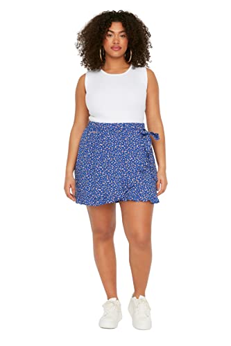 Trendyol Damen Plus Size Shorts & Bermuda-Blue-High Waist Pants, 48 von TRENDYOL