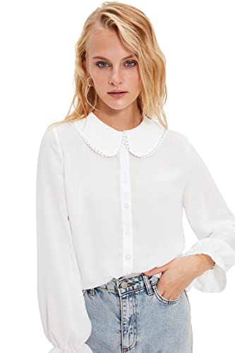 TRENDYOL Damen Weißes Kragen Detailliert Halbtransparentes Hemd Shirt, Weiß, 42 Große Größen EU von TRENDYOL