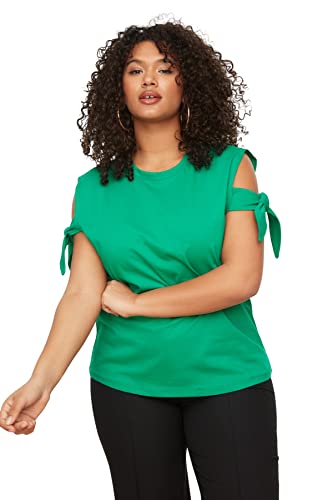 Trendyol Damen T-Shirt mit Rundhalsausschnitt, Standardgröße, gewebt, Übergröße Hemd, grün, 5XL Größen von TRENDYOL