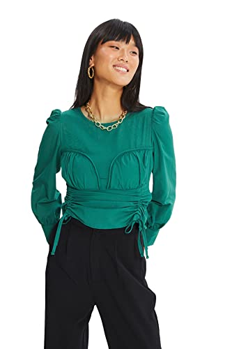 TRENDYOL Damen Grüne Shirred Bluse. Blouse, Grün, 34 EU von TRENDYOL