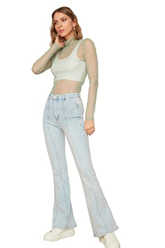 TRENDYOL Damen Herren Hoher Bund Flared Jeans, Light Blue, 42 von TRENDYOL