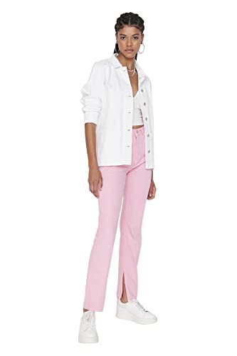 TRENDYOL Damen Herren Hoher Bund Flared Jeans, Rosa, 42 von TRENDYOL