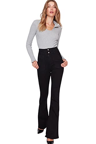 TRENDYOL Damen Herren Hoher Bund Flared Jeans, Schwarz, 34 von TRENDYOL