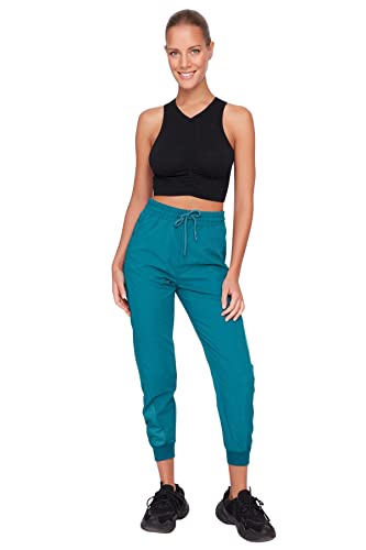 TRENDYOL Damen Herren Sportswear Hoher Bund Jogger Jogginghose Sweatpants High Waist Knit Jogger Dark Green Sweatpants, Dark Green, S von TRENDYOL