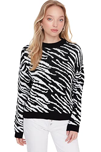 TRENDYOL Damen High Neck Animal Print Jumper Sweatshirt, Schwarz, S EU von TRENDYOL