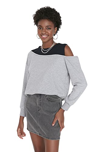 TRENDYOL Damen High Neck Colour Block Fitted Sweatshirt, Grau, L EU von TRENDYOL