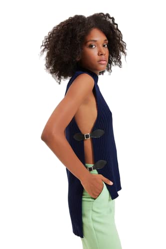 TRENDYOL Damen High Neck Plain Slim Vest Sweater, Marineblau, S EU von TRENDYOL