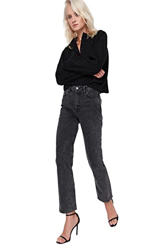 TRENDYOL Damen High Waist Bootcut & Flared Jeans, Schwarz, 36 von TRENDYOL