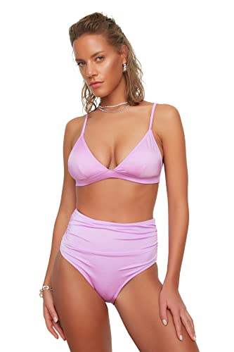 TRENDYOL Damen High Waist Draping Detailed Six Bikini Bottoms, Lila, 34 EU von TRENDYOL