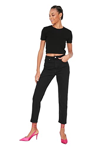 TRENDYOL Damen High Waist Slim Fit Jeans, Schwarz, 34 EU von TRENDYOL