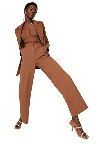 TRENDYOL Damen High Waist Wide Leg Pants, Braun, 34 EU von TRENDYOL