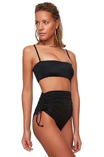 TRENDYOL Damen Hohe Taille Tasse Genäht Sechs Bikini Bottoms, Schwarz, 36 EU von TRENDYOL