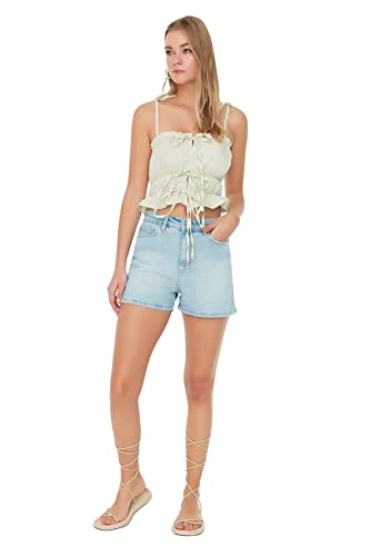 Trendyol Damen Women High Waist Straight Leg Shorts Pants, Light Blue, 64 von TRENDYOL