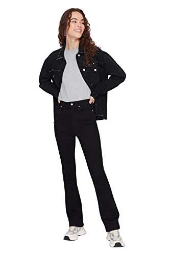 TRENDYOL Damen Hoher Taille, Ausgestelltes Bein Jeans, Schwarz, 40 von TRENDYOL