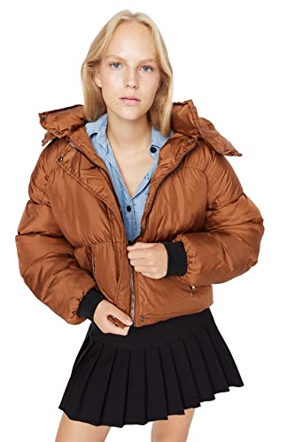 TRENDYOL Damen Hood Unisex Oversize Winter Jacket Coat, Braun, L EU von TRENDYOL