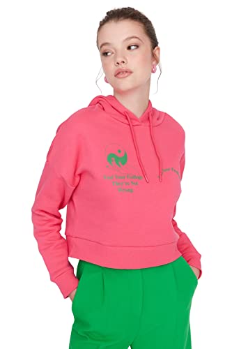 TRENDYOL Damen Hood With Slogan Regular Sweatshirt, Light Pink, M EU von TRENDYOL