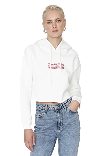 TRENDYOL Damen Hood With Slogan Schnitt Sweatshirt, Ecru, L EU von TRENDYOL