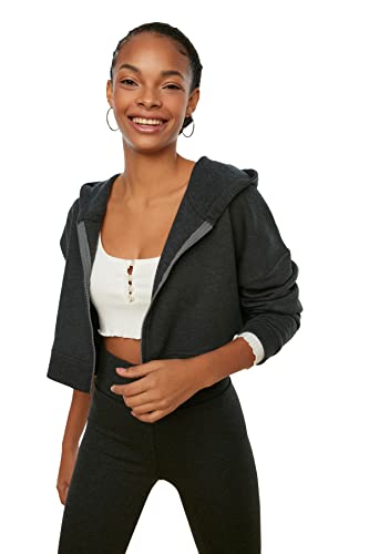 TRENDYOL Damen Hooded Crop Gestrickt Singard Sweatshirt, Anthracite, L EU von TRENDYOL