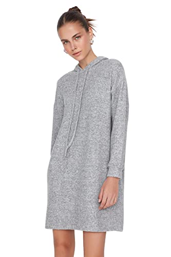 TRENDYOL Damen Hooded Yumoş Knitted Dress Kleid, Grau, L EU von TRENDYOL