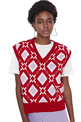 TRENDYOL Damen Jacquard Knitwear Sweater, Ziegelrot, M EU von TRENDYOL