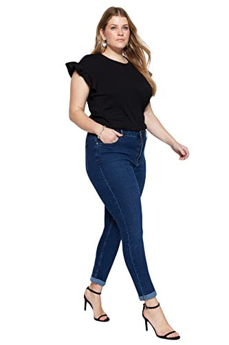 Trendyol Damen Jeans mit hoher Taille, Skinny Fit, Übergröße Hose, dunkelblau, 48 Plus von TRENDYOL