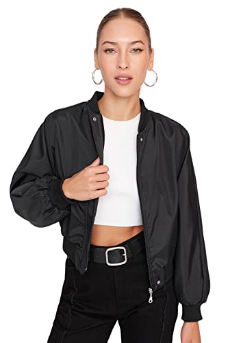 TRENDYOL Damen Jung Oversize Bomberjacken Plain Webstoff Winterjacke Coat, Schwarz, S von TRENDYOL