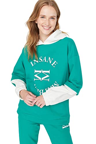 TRENDYOL Damen Kapuze mit Spruch Relaxed Sweatshirt, Grün, XL EU TRENDYOL Damen Kapuze mit Spruch Relaxed Sweatshirt, Grün, XL EU von TRENDYOL