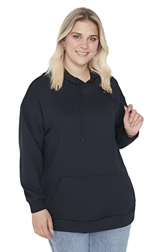 TRENDYOL Damen Kapuzen-sweatshirt, Einfarbig, Regulär, Übergröße Sweatshirt, Marineblau, XL Große Größen EU von TRENDYOL