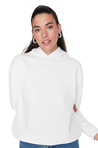 TRENDYOL Damen Kapuzensweatshirt, Einfarbig Sweatshirt, Weiß, M EU von TRENDYOL