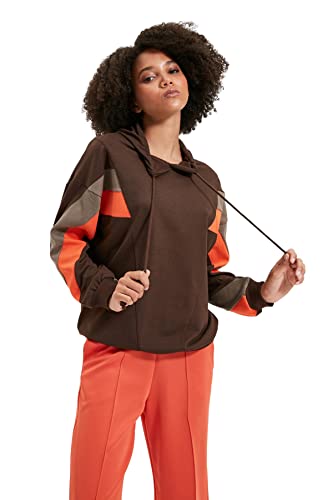 Trendyol Damen Kapuzensweatshirt, einfarbig Sweatshirt, braun, 46 von TRENDYOL