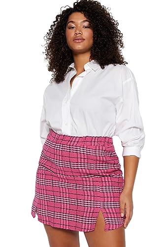 TRENDYOL Damen Kariert/Karo Mini Stift Faltenrock Rock in Übergröße Skirt, Fuchsia, 48 Größen von TRENDYOL
