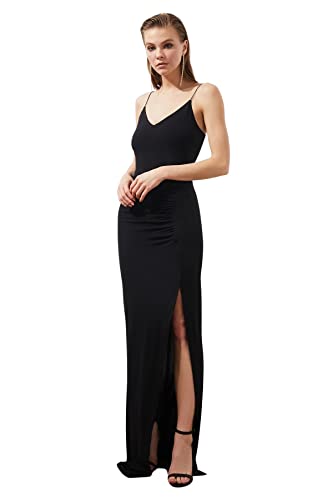 Trendyol Damen Frauen Maxi Shift Regular Fit Strick Abendkleid, Schwarz, 62 von TRENDYOL