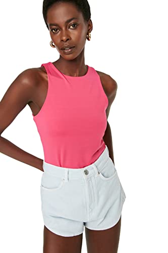 TRENDYOL Damen Knitted Body With Dark Studs T Shirt, Rosa, L EU von TRENDYOL