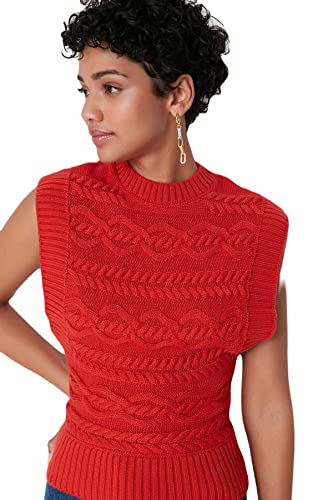 TRENDYOL Damen Knitting Detailed Knitwear Sweater, Rot, S EU von TRENDYOL