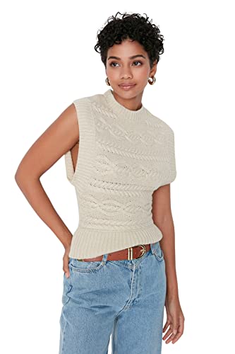 TRENDYOL Damen Knitting Detailed Knitwear Sweater, Stone, M EU von TRENDYOL