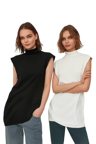 Trendyol Damen Kunika, Schlichter Schnitt, mit Stehkragen, gestrickt, schwarz/weiß, 38 von TRENDYOL